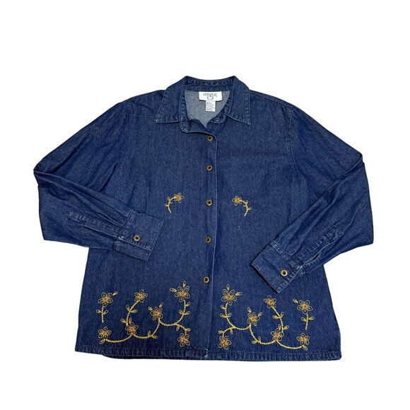 Cervelle Denim Maxi Dress 2 Piece Set Sz L Blue Jean VTG Embroidered Lagenlook - Picture 3 of 16